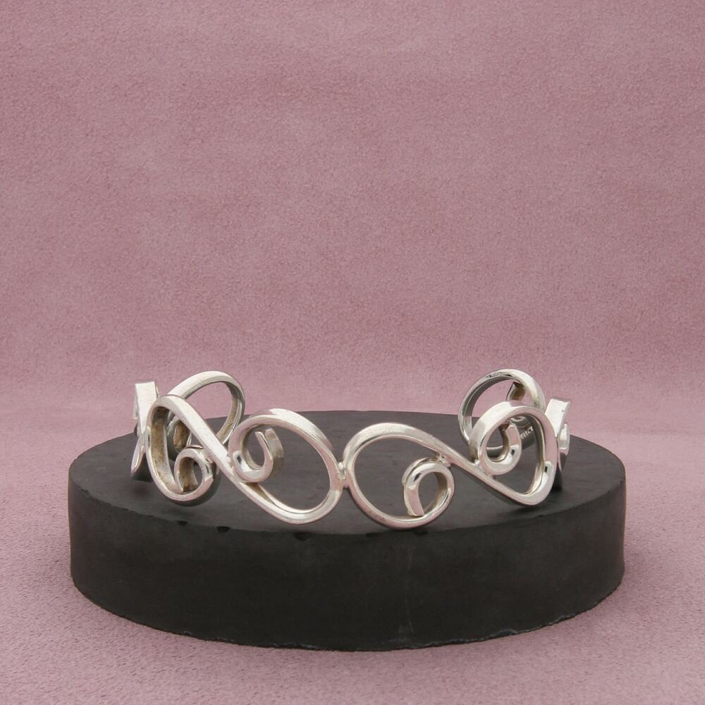 taxco mexico sterling silver vintage scroll cuff bracelet size 7in
